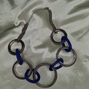 Chic Silver and Blue Ring Necklace